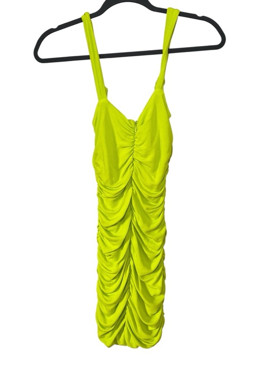 Zara Neon Lime Viral Ruched Blogger Fave Keyhole Mini Dress XS - Picture 5 of 11